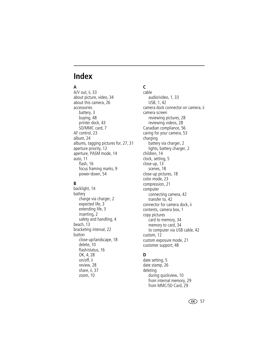 Index | Kodak DX7630 User Manual | Page 63 / 67