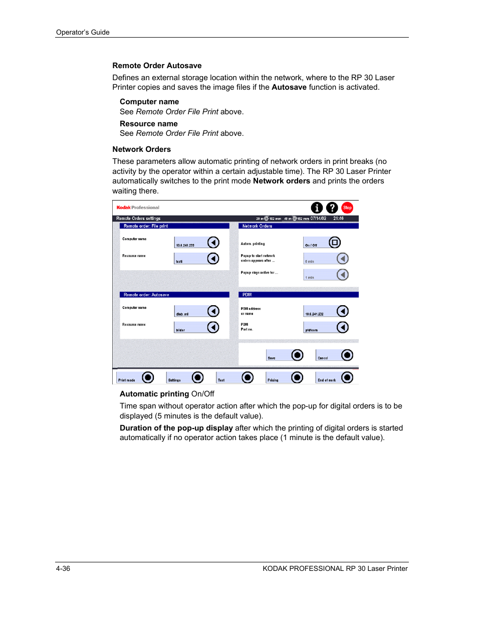 Remote order autosave, Network orders, Remote order autosave -36 | Network orders -36 | Kodak RP 30 User Manual | Page 103 / 235