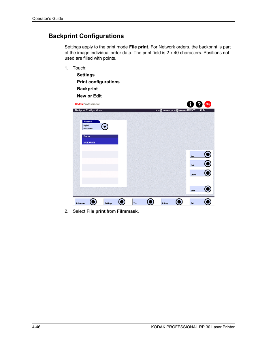 Backprint configurations, Backprint configurations -46 | Kodak RP 30 User Manual | Page 113 / 235