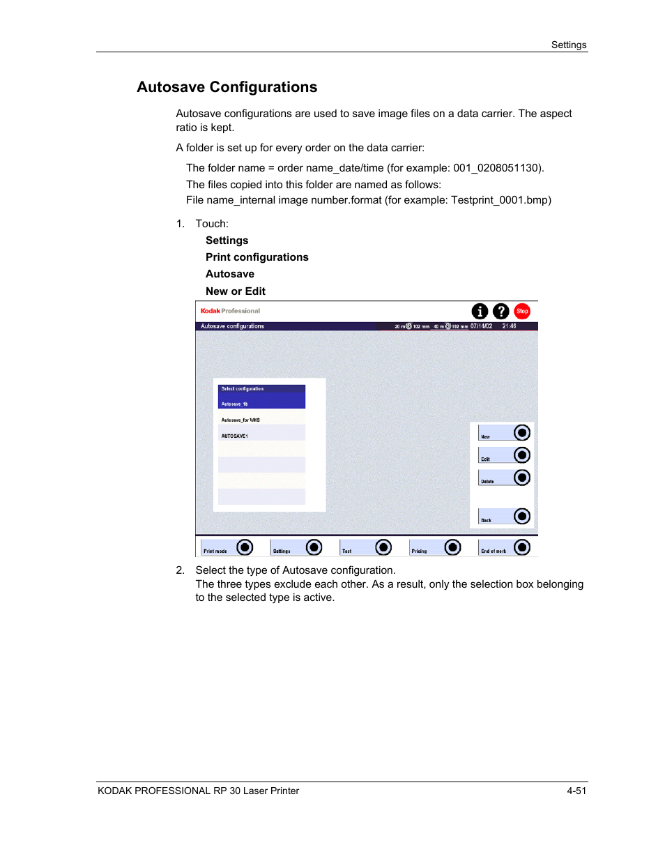 Autosave configurations, Autosave configurations -51 | Kodak RP 30 User Manual | Page 118 / 235