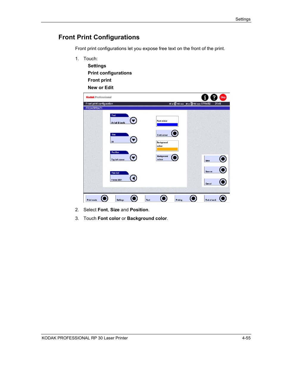 Front print configurations, Front print configurations -55 | Kodak RP 30 User Manual | Page 122 / 235