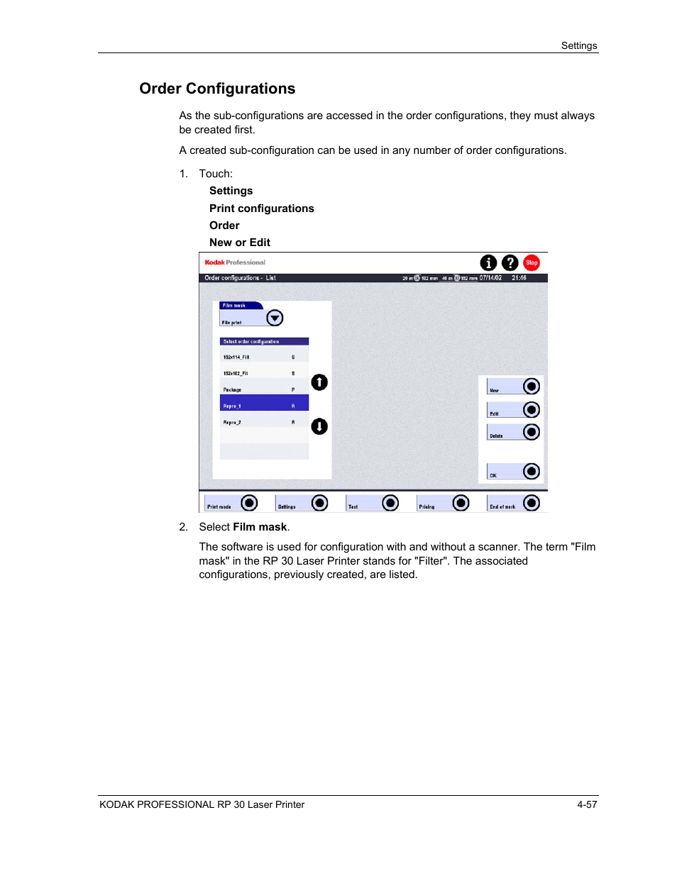 Order configurations, Order configurations -57 | Kodak RP 30 User Manual | Page 124 / 235