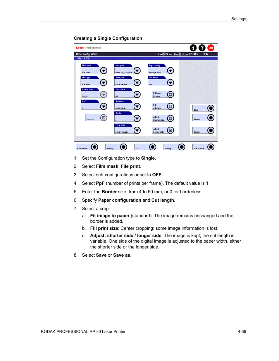 Creating a single configuration, Creating a single configuration -59 | Kodak RP 30 User Manual | Page 126 / 235