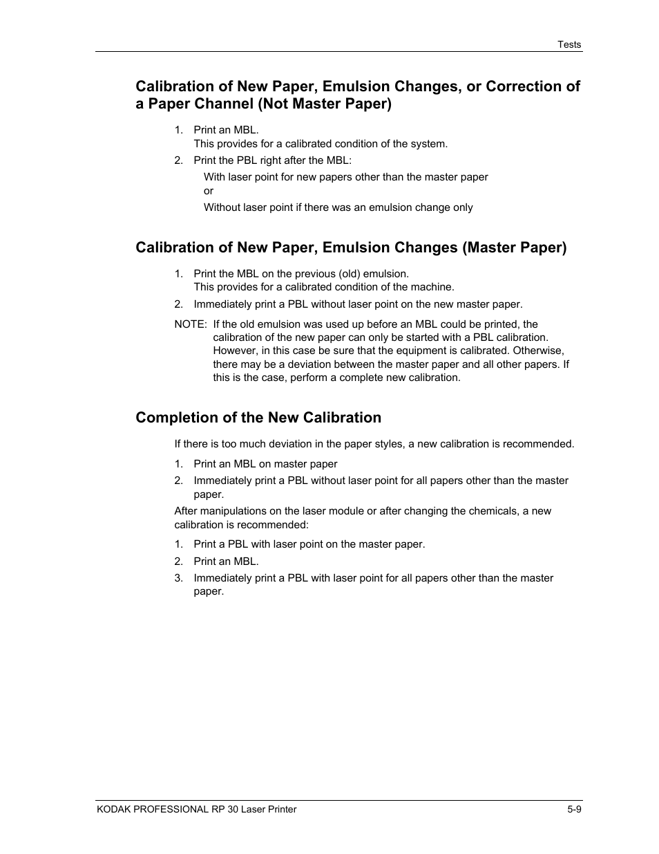 Completion of the new calibration, Not master paper) -9, Completion of the new calibration -9 | Kodak RP 30 User Manual | Page 141 / 235