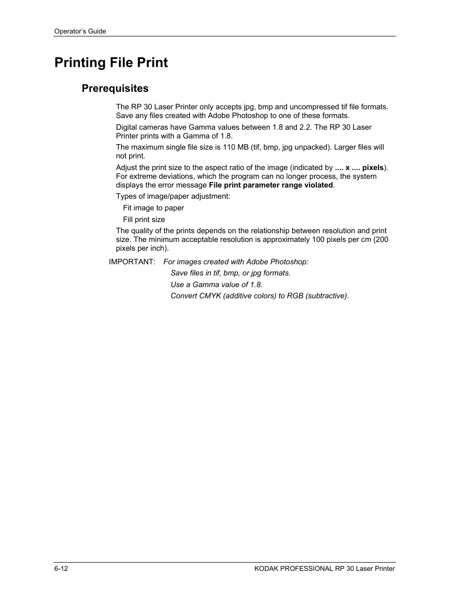 Printing file print, Prerequisites, Printing file print -12 | Prerequisites -12 | Kodak RP 30 User Manual | Page 156 / 235