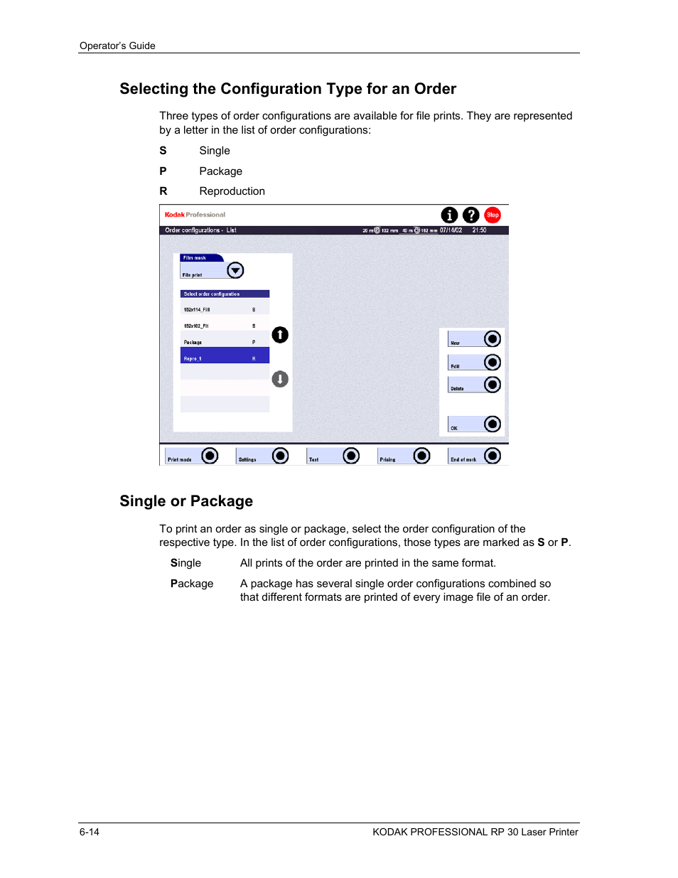 Selecting the configuration type for an order, Single or package, Selecting the configuration type for an order -14 | Single or package -14 | Kodak RP 30 User Manual | Page 158 / 235