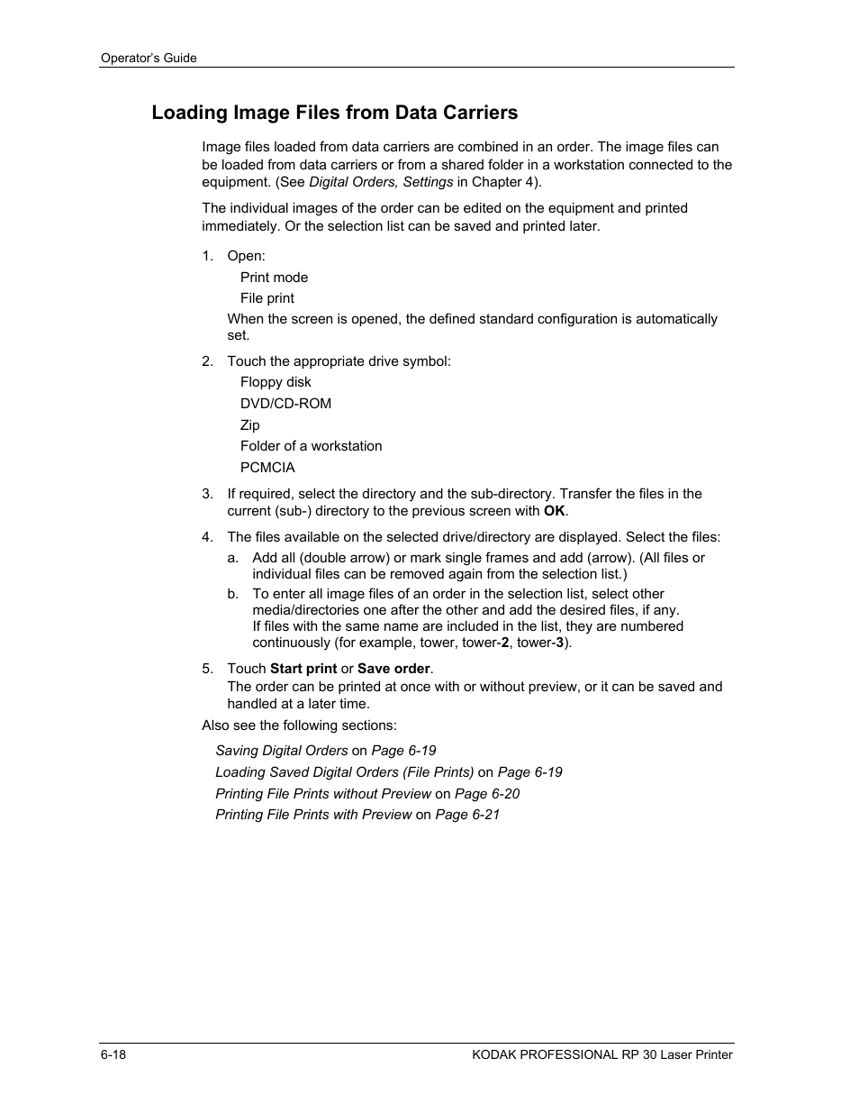 Loading image files from data carriers, Loading image files from data carriers -18 | Kodak RP 30 User Manual | Page 162 / 235