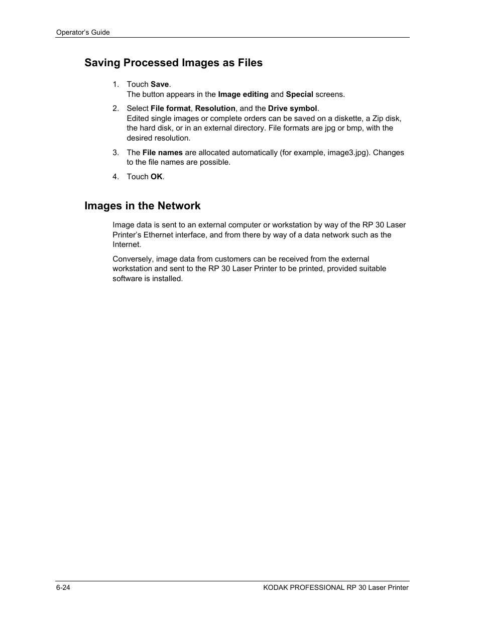 Saving processed images as files, Images in the network, Saving processed images as files -24 | Images in the network -24 | Kodak RP 30 User Manual | Page 168 / 235