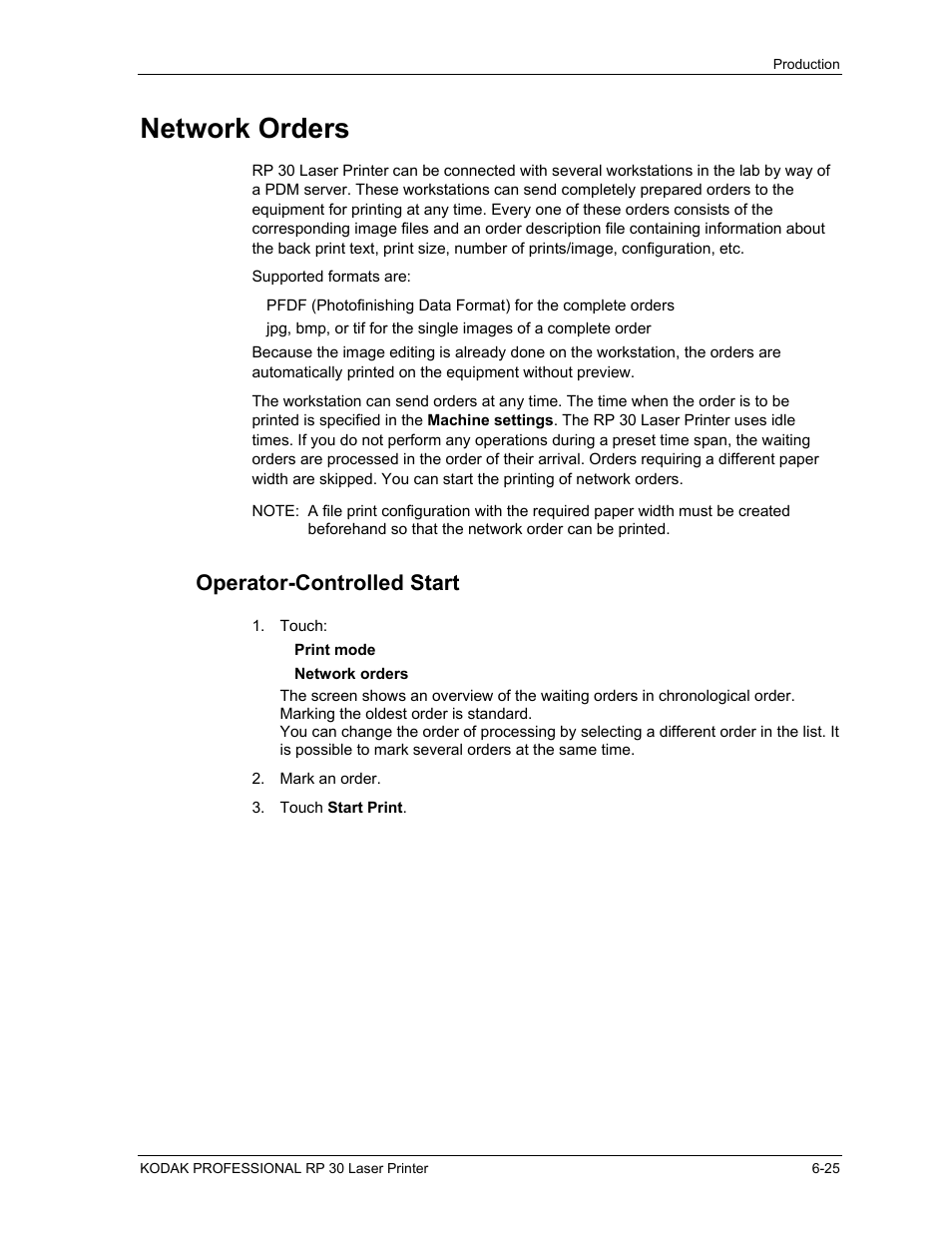 Network orders, Operator-controlled start, Network orders -25 | Operator-controlled start -25 | Kodak RP 30 User Manual | Page 169 / 235