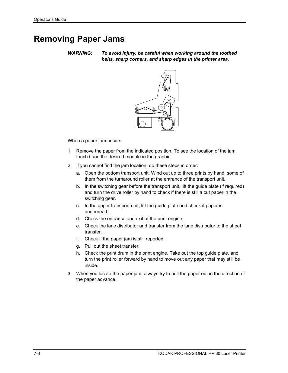 Removing paper jams, Removing paper jams -8 | Kodak RP 30 User Manual | Page 178 / 235