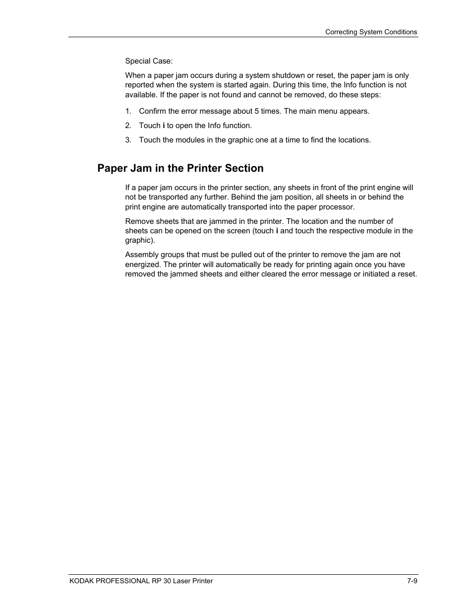Paper jam in the printer section, Paper jam in the printer section -9 | Kodak RP 30 User Manual | Page 179 / 235