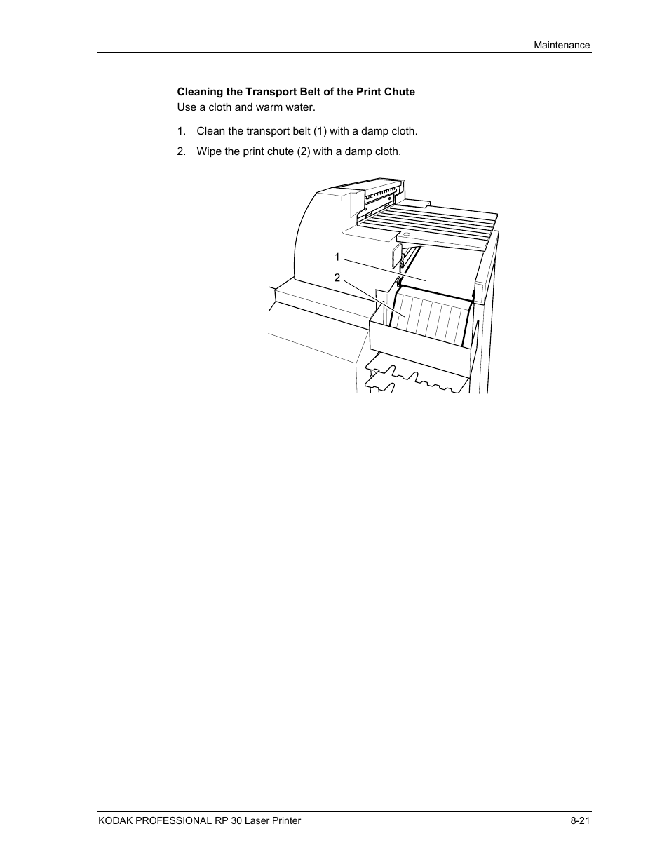 Cleaning the transport belt of the print chute, Cleaning the transport belt of the print chute -21 | Kodak RP 30 User Manual | Page 213 / 235