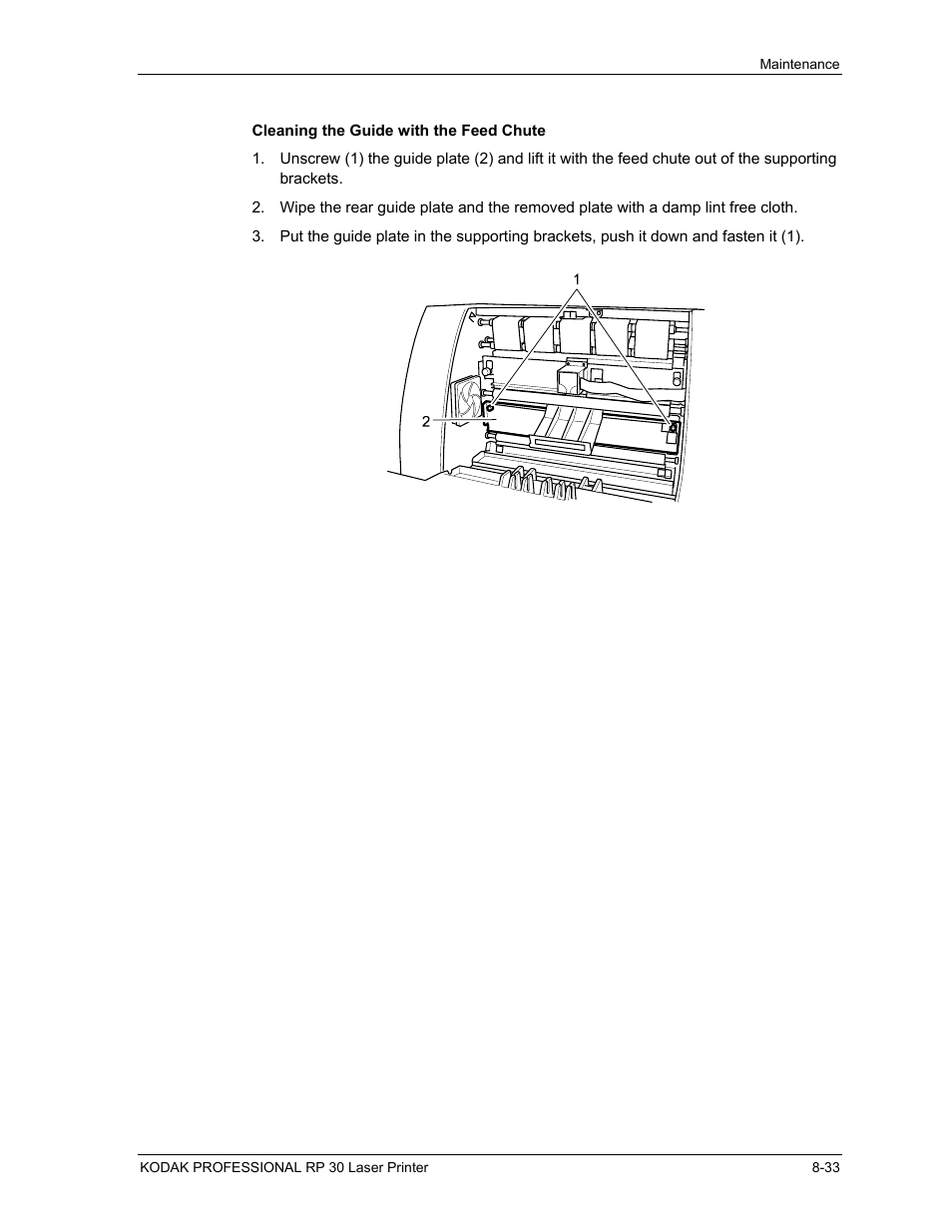 Cleaning the guide with the feed chute, Cleaning the guide with the feed chute -33 | Kodak RP 30 User Manual | Page 225 / 235