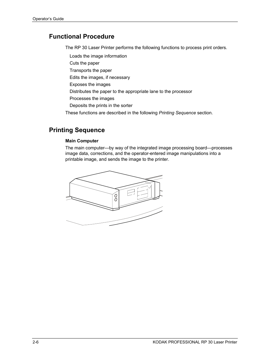 Functional procedure, Printing sequence, Main computer | Functional procedure -6, Printing sequence -6, Main computer -6 | Kodak RP 30 User Manual | Page 25 / 235