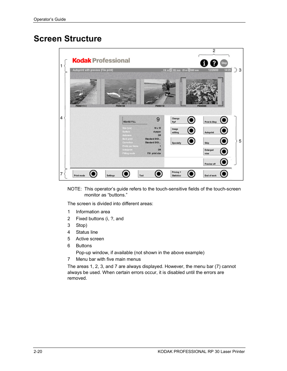 Screen structure, Screen structure -20, Rmation, see screen structure | Ge 2-20 | Kodak RP 30 User Manual | Page 39 / 235