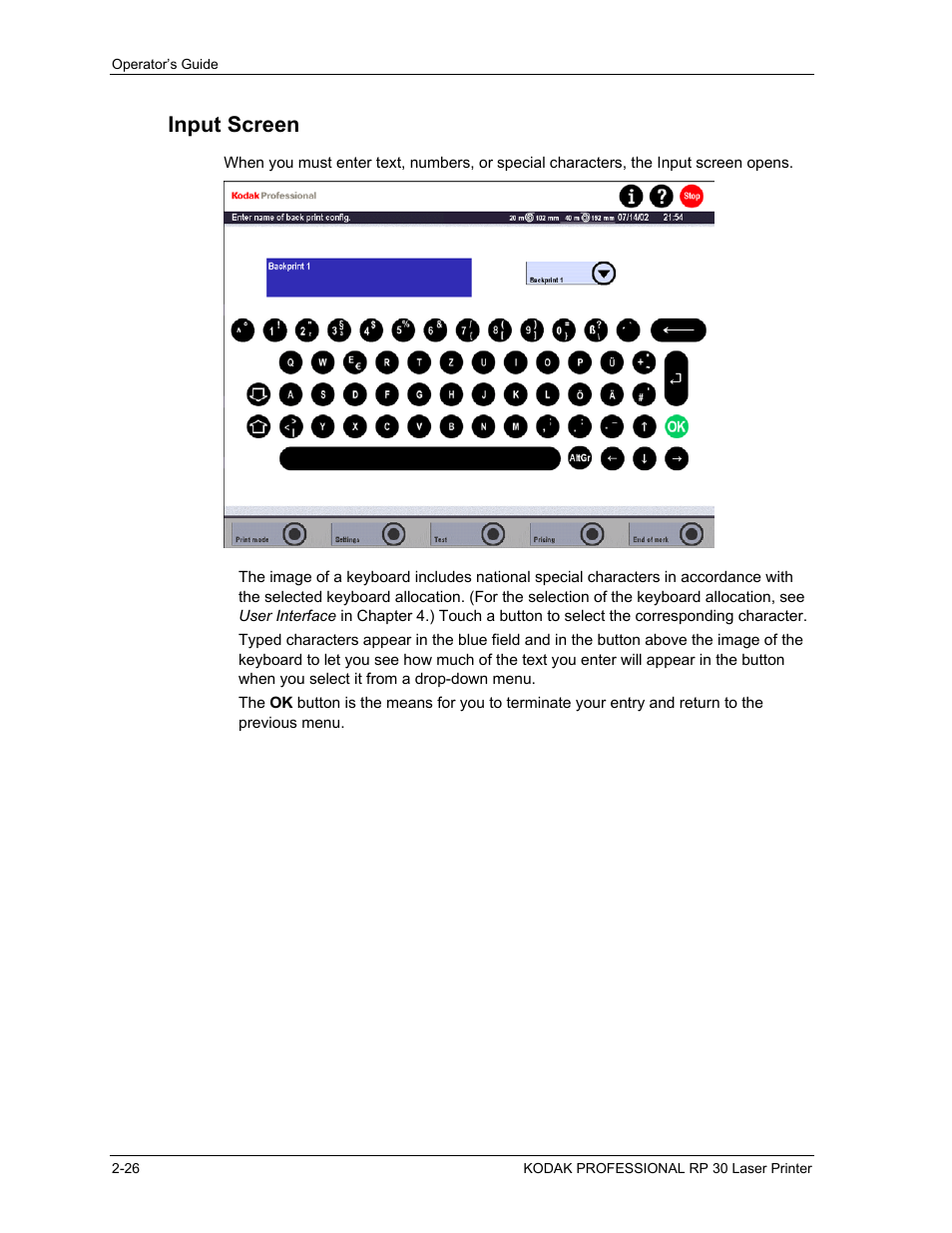 Input screen, Input screen -26 | Kodak RP 30 User Manual | Page 45 / 235