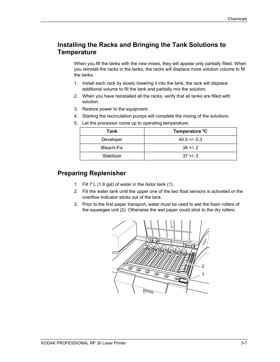 Preparing replenisher, Preparing replenisher -7 | Kodak RP 30 User Manual | Page 66 / 235