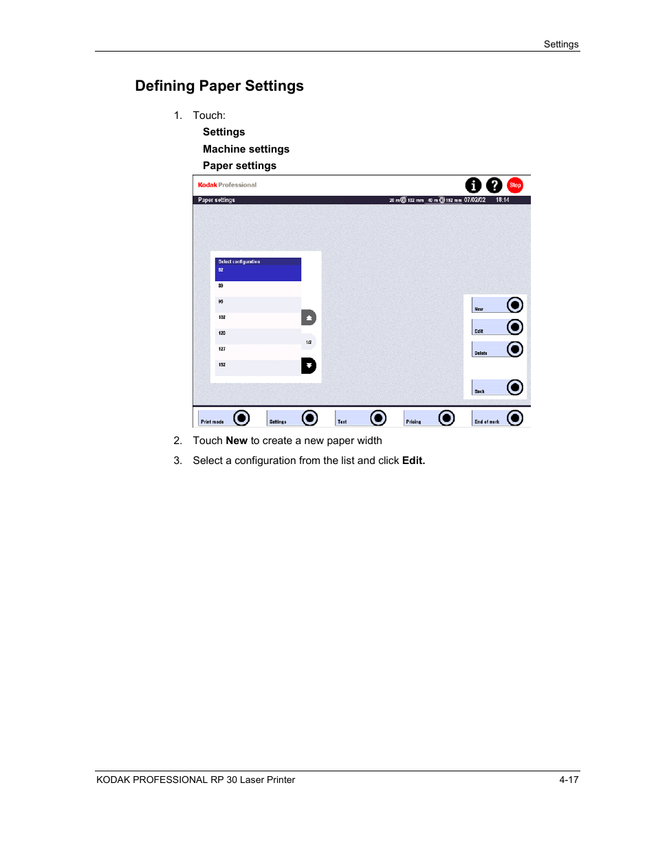 Defining paper settings, Defining paper settings -17 | Kodak RP 30 User Manual | Page 84 / 235