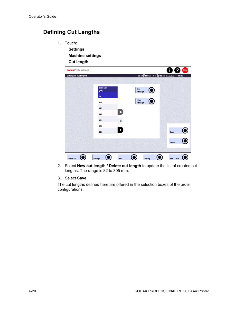 Defining cut lengths, Defining cut lengths -20 | Kodak RP 30 User Manual | Page 87 / 235