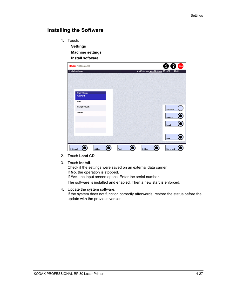 Installing the software, Installing the software -27 | Kodak RP 30 User Manual | Page 94 / 235