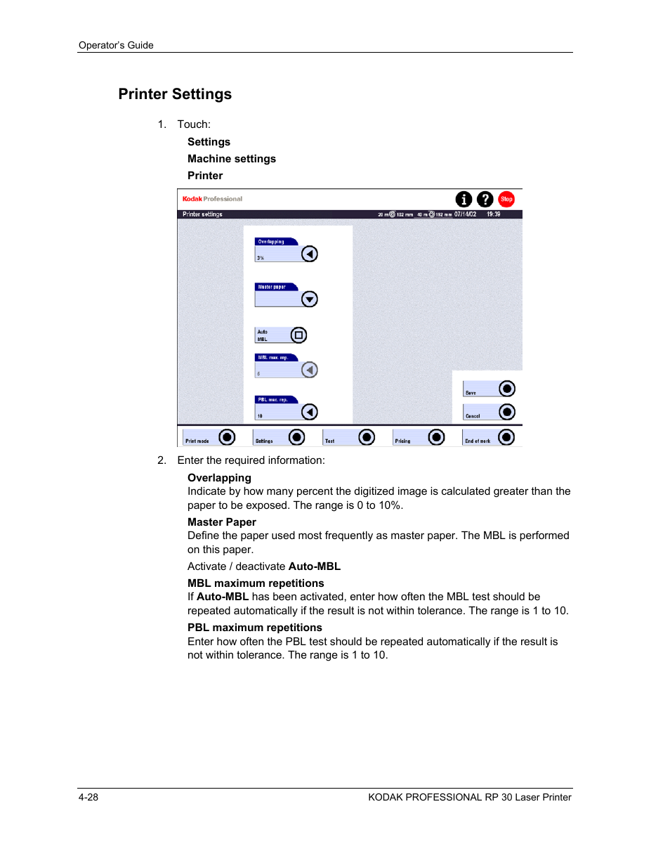 Printer settings, Printer settings -28 | Kodak RP 30 User Manual | Page 95 / 235