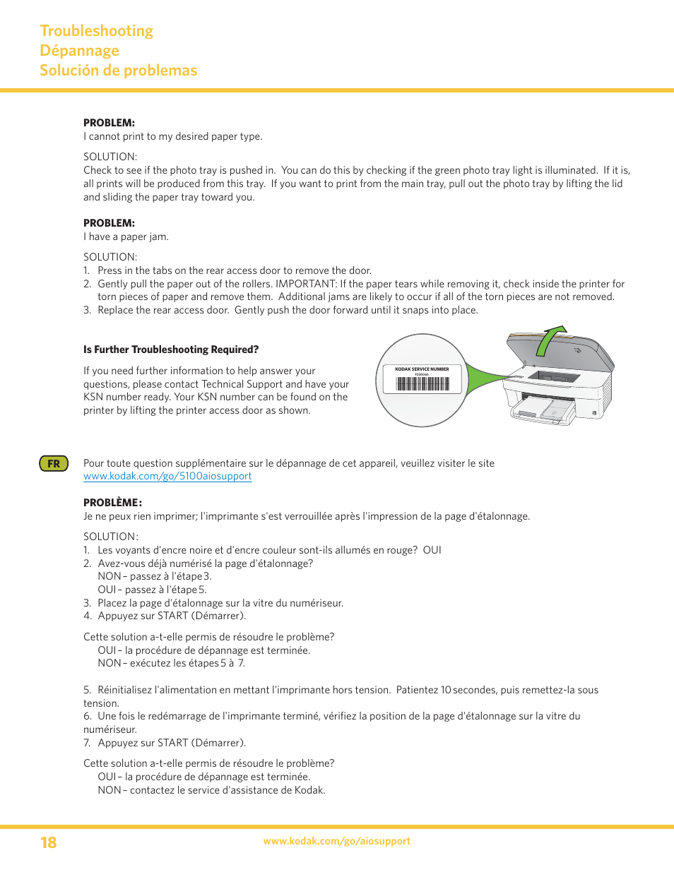 Troubleshooting dépannage solución de problemas | Kodak 5100 User Manual | Page 18 / 28