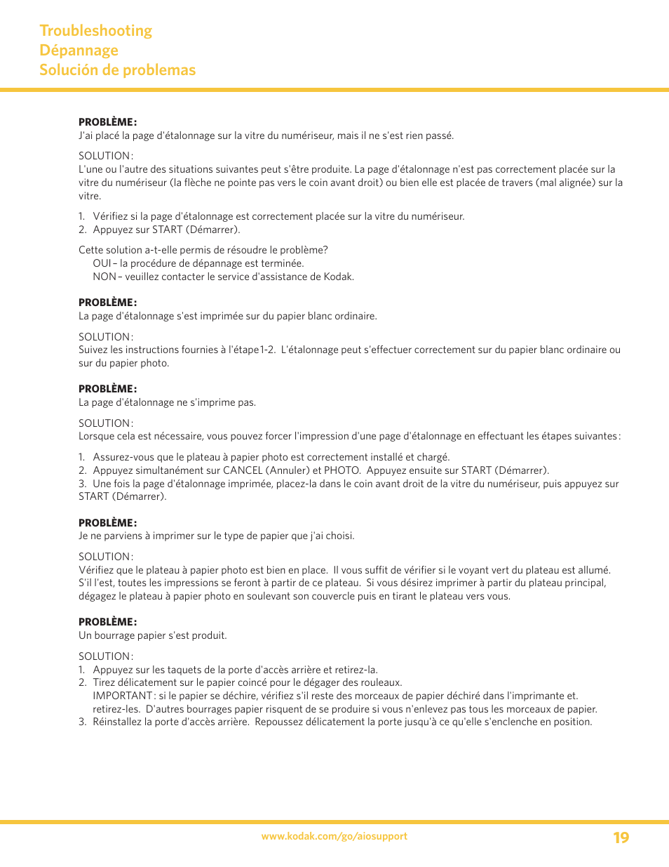 Troubleshooting dépannage solución de problemas | Kodak 5100 User Manual | Page 19 / 28