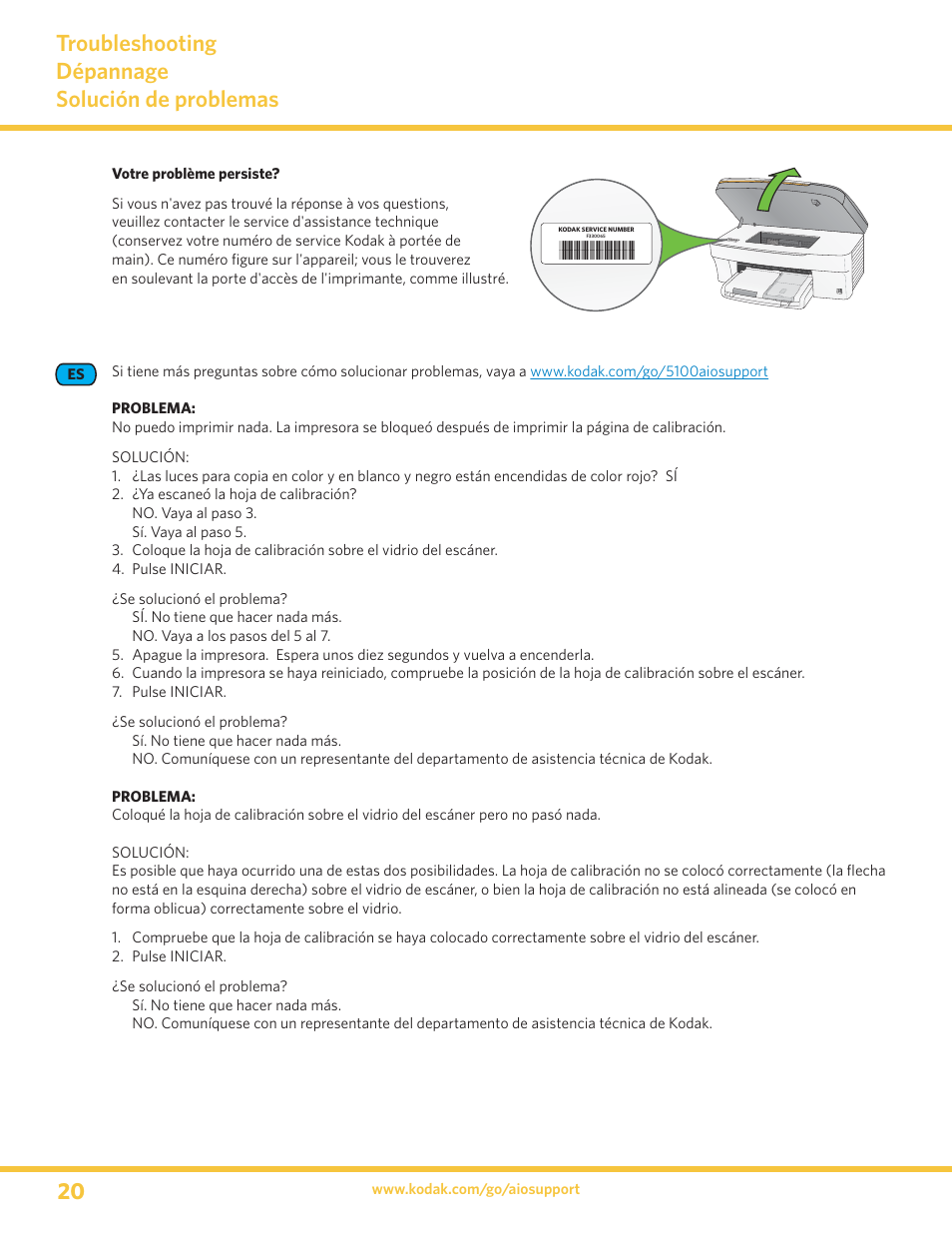 Troubleshooting dépannage solución de problemas | Kodak 5100 User Manual | Page 20 / 28