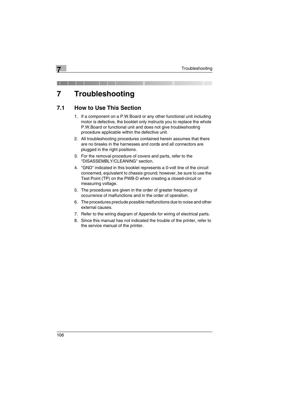 7 troubleshooting, 1 how to use this section, Troubleshooting | 7troubleshooting | Kodak 2400DSV User Manual | Page 113 / 131