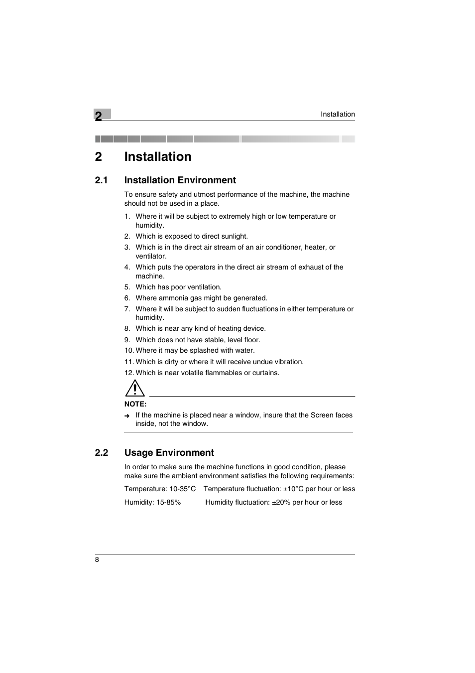 2 installation, 1 installation environment, 2 usage environment | Installation, 2installation | Kodak 2400DSV User Manual | Page 15 / 131