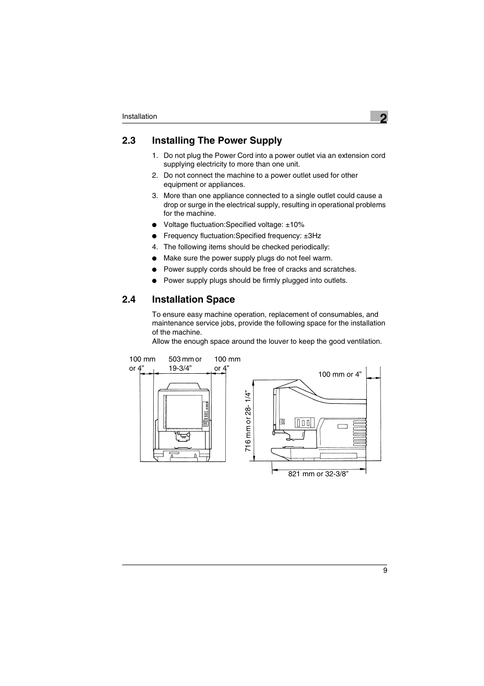 3 installing the power supply, 4 installation space | Kodak 2400DSV User Manual | Page 16 / 131