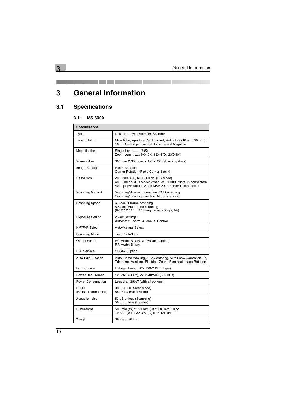3 general information, 1 specifications, 1 ms 6000 | 3general information | Kodak 2400DSV User Manual | Page 17 / 131