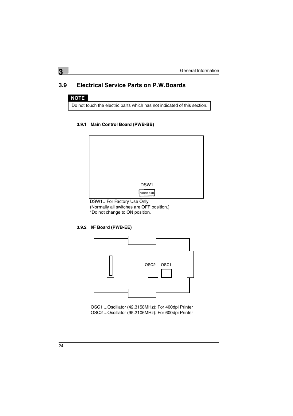 9 electrical service parts on p.w.boards, 1 main control board (pwb-bb), 2 i/f board (pwb-ee) | Kodak 2400DSV User Manual | Page 31 / 131