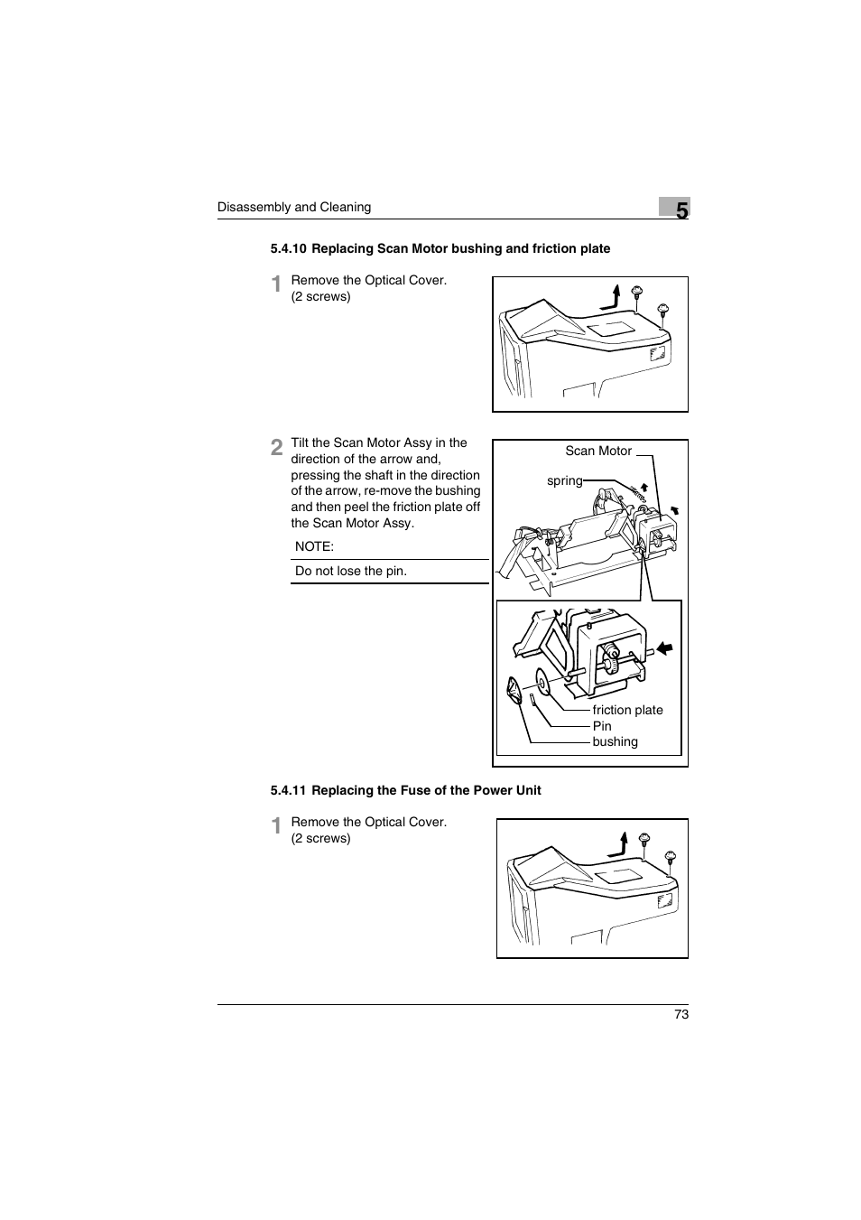 10 replacing scan motor bushing and friction plate, 11 replacing the fuse of the power unit | Kodak 2400DSV User Manual | Page 80 / 131