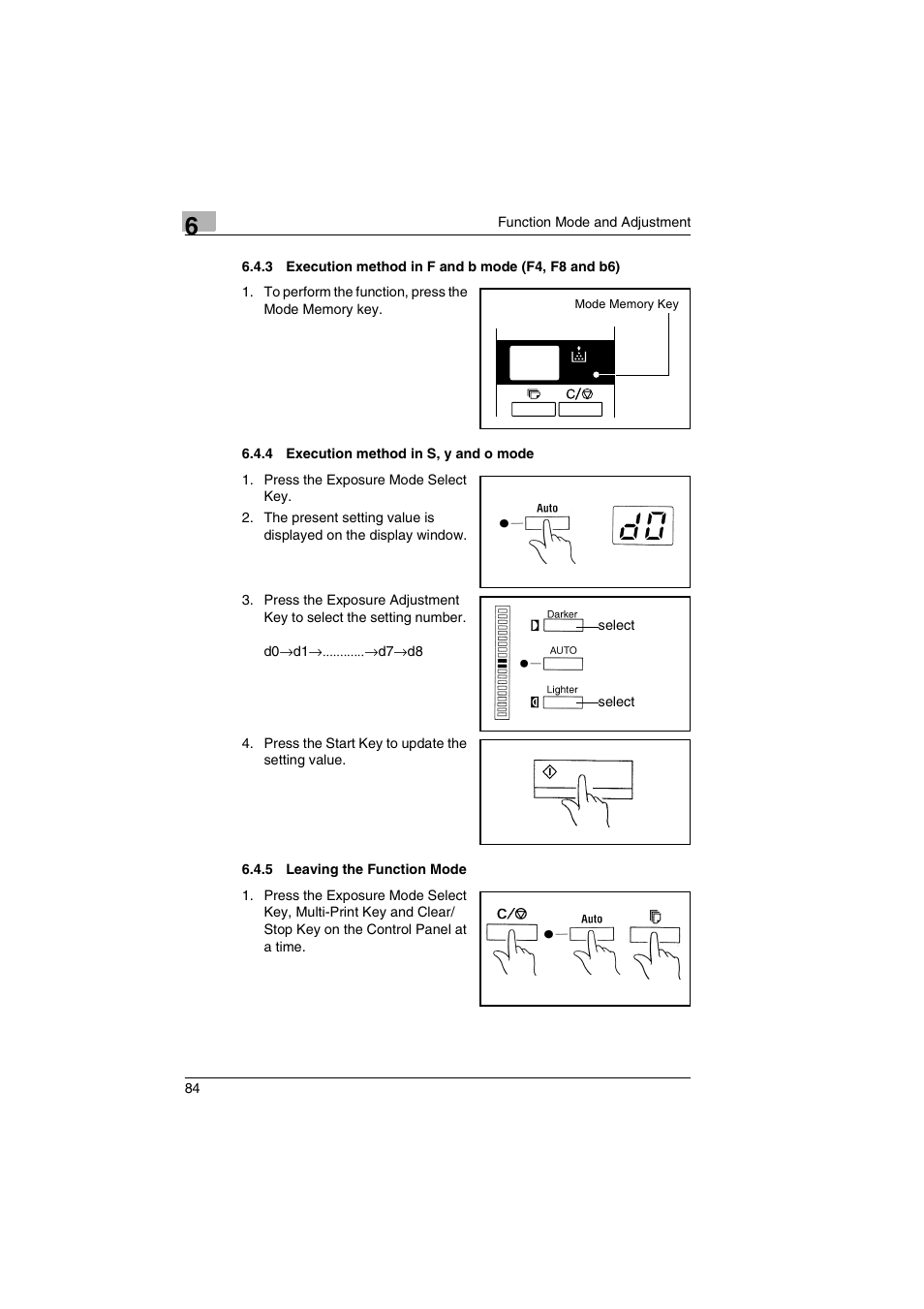 3 execution method in f and b mode (f4, f8 and b6), 4 execution method in s, y and o mode, 5 leaving the function mode | Kodak 2400DSV User Manual | Page 91 / 131