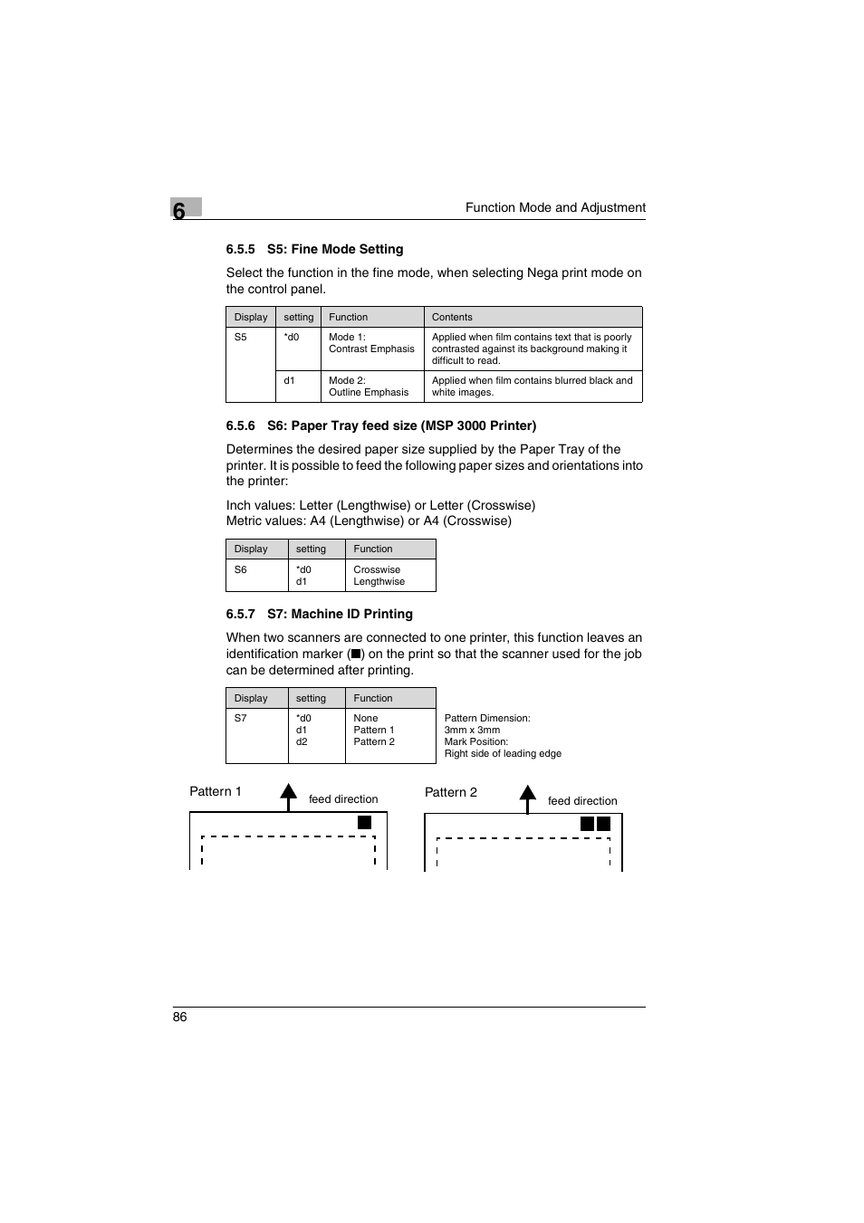 5 s5: fine mode setting, 6 s6: paper tray feed size (msp 3000 printer), 7 s7: machine id printing | Kodak 2400DSV User Manual | Page 93 / 131