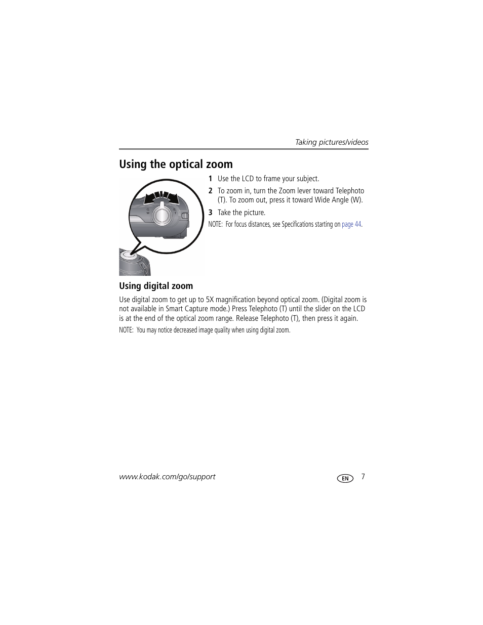 Using the optical zoom, Using digital zoom | Kodak EASYSHARE C142 User Manual | Page 13 / 64