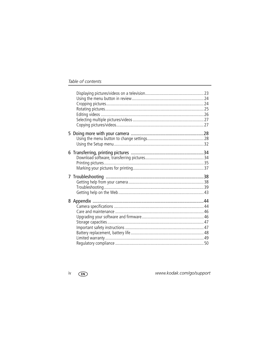 Kodak EASYSHARE C142 User Manual | Page 6 / 64