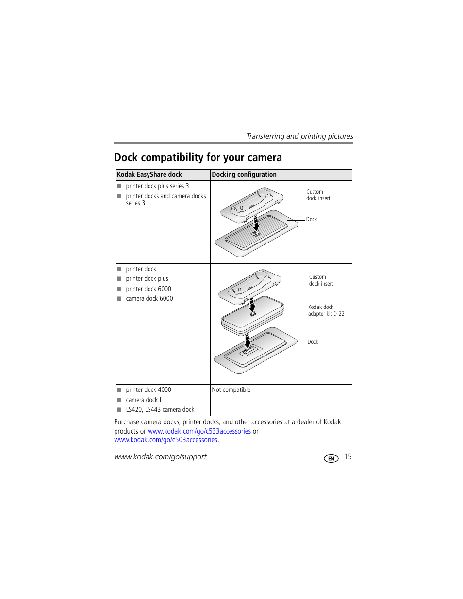 Dock compatibility for your camera | Kodak C503  EN User Manual | Page 21 / 67