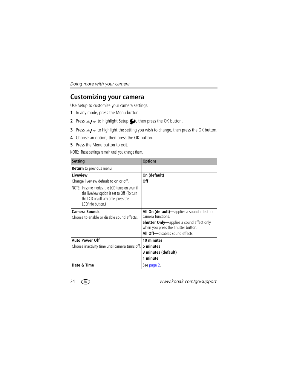 Customizing your camera | Kodak C503  EN User Manual | Page 30 / 67