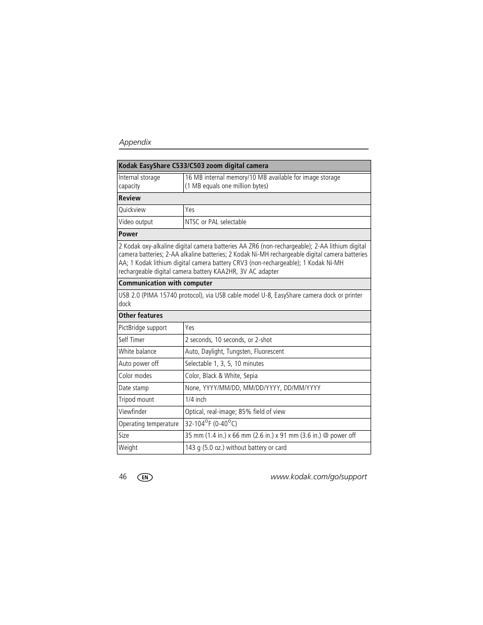 Kodak C503  EN User Manual | Page 52 / 67