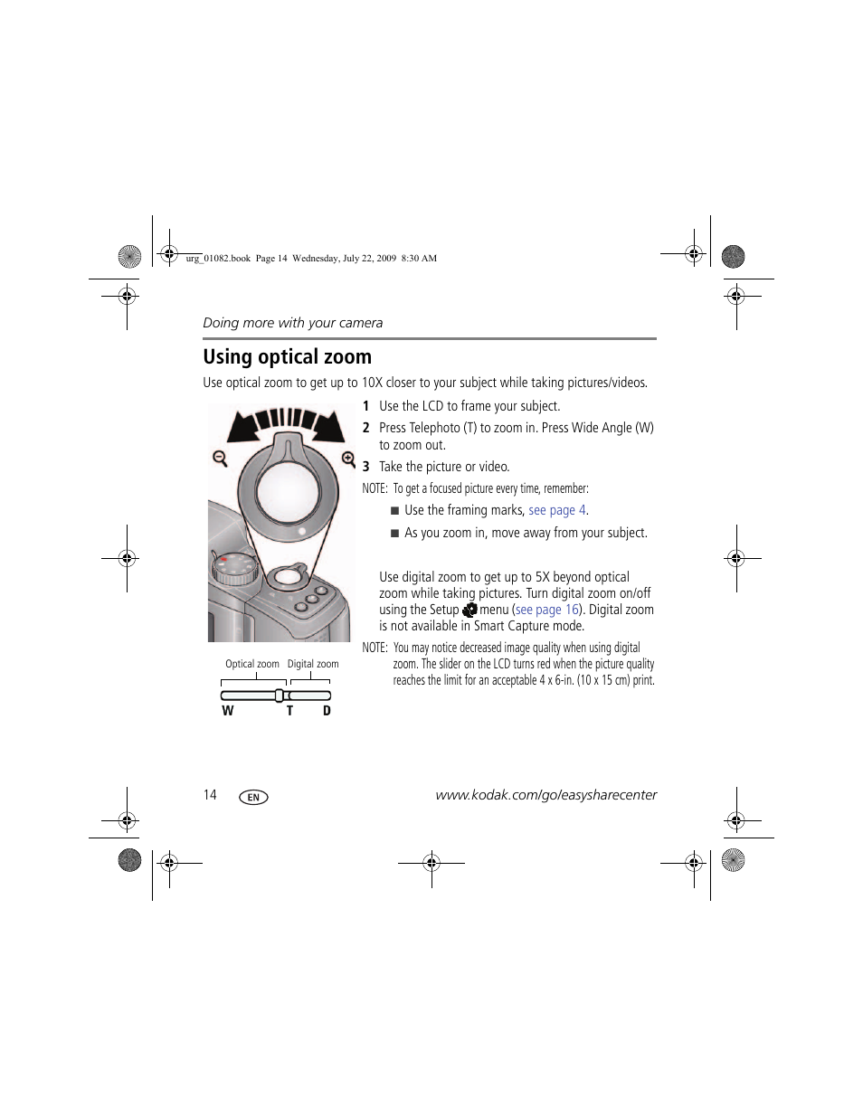 Using optical zoom | Kodak ZD15 User Manual | Page 14 / 27