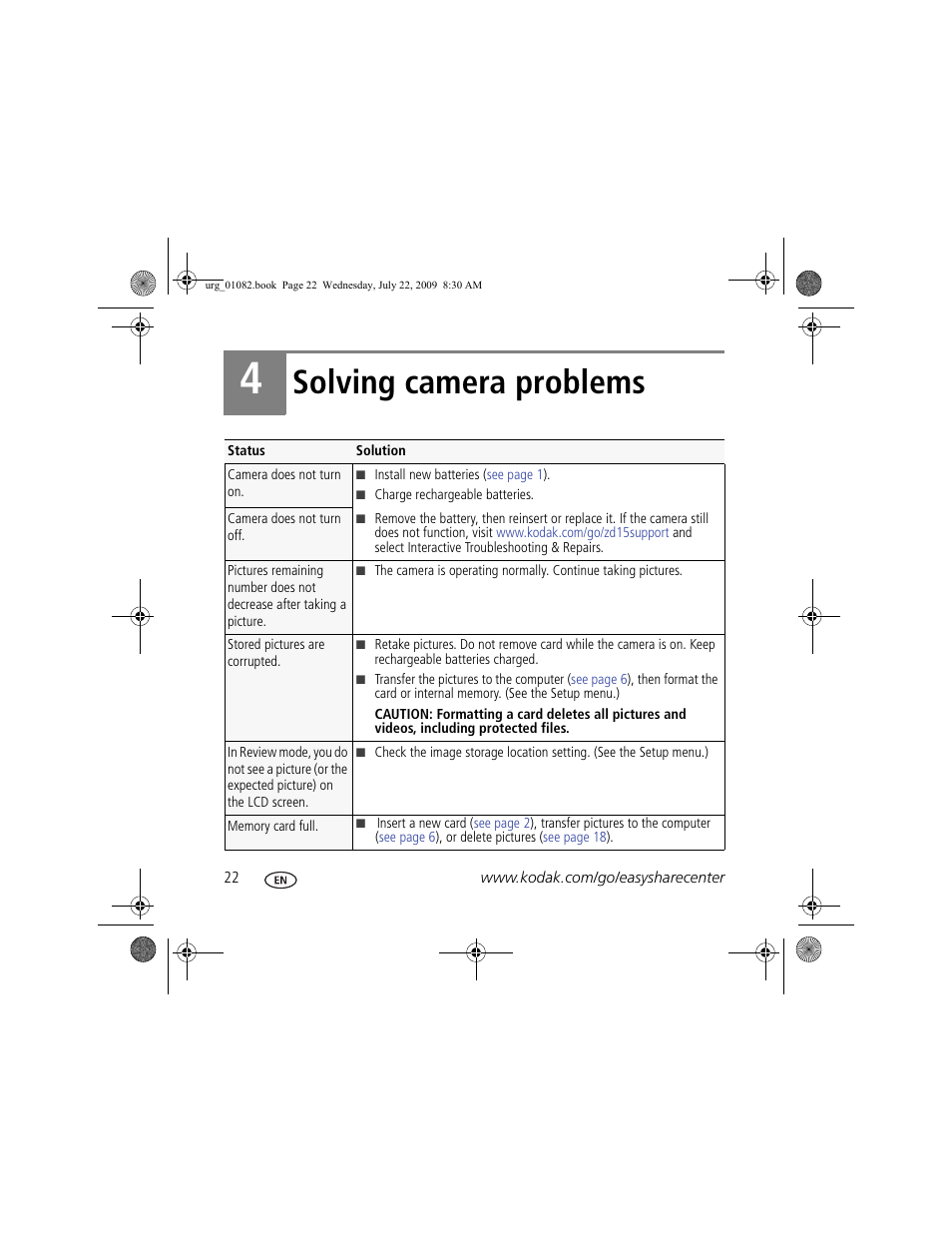 Solving camera problems | Kodak ZD15 User Manual | Page 22 / 27