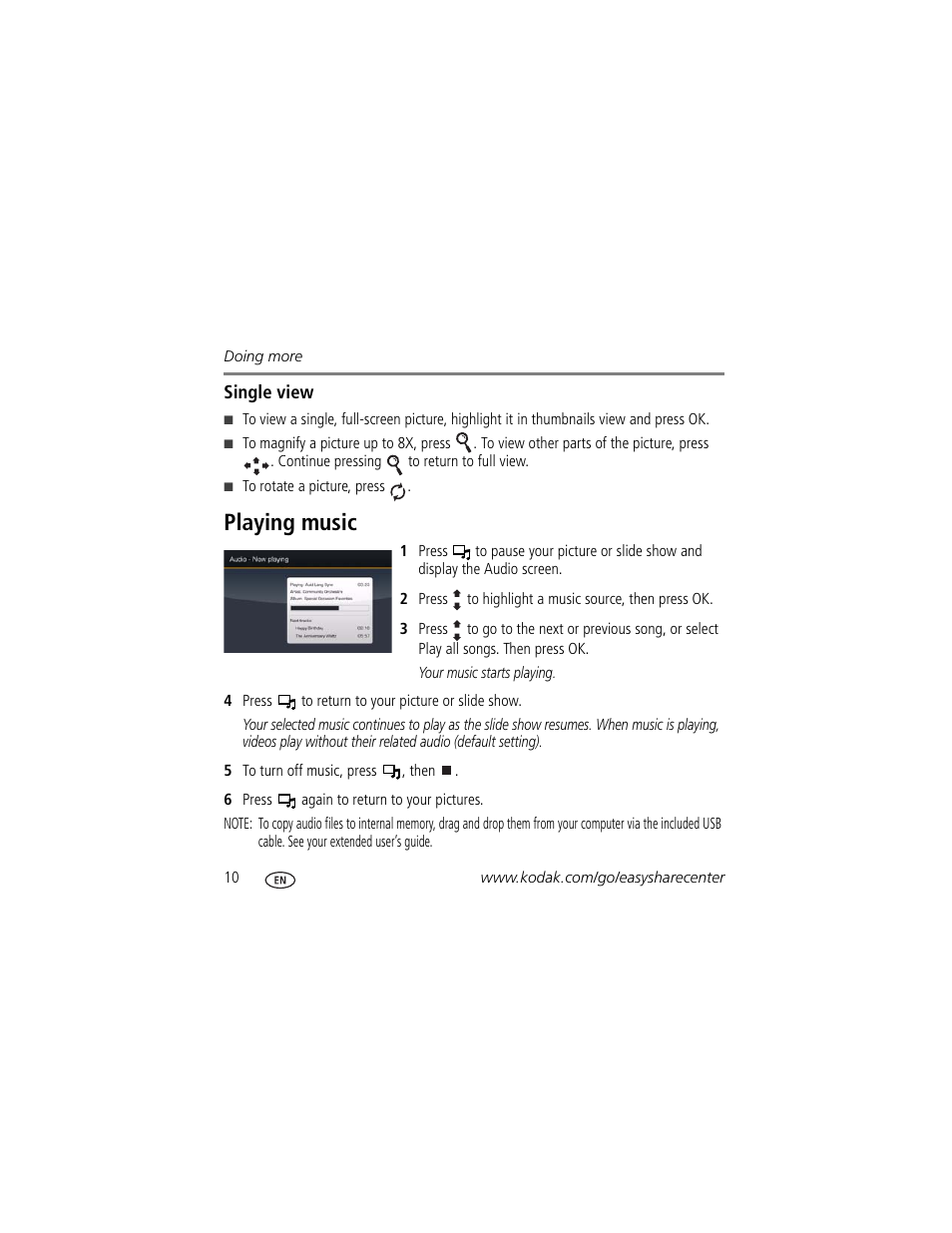 Playing music | Kodak VCB611AT User Manual | Page 10 / 20