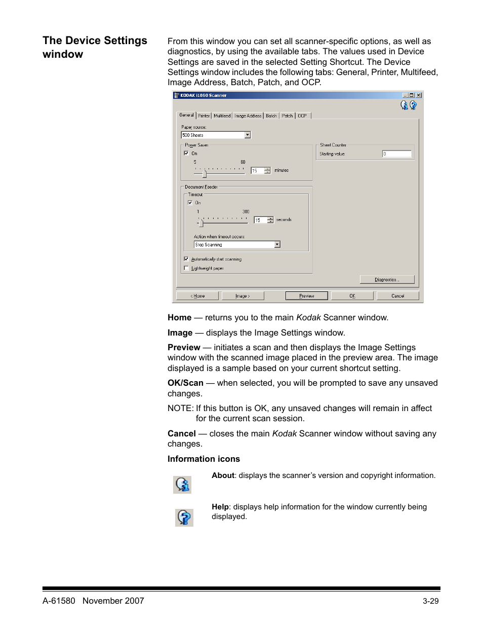 The device settings window | Kodak A-61580 User Manual | Page 57 / 104