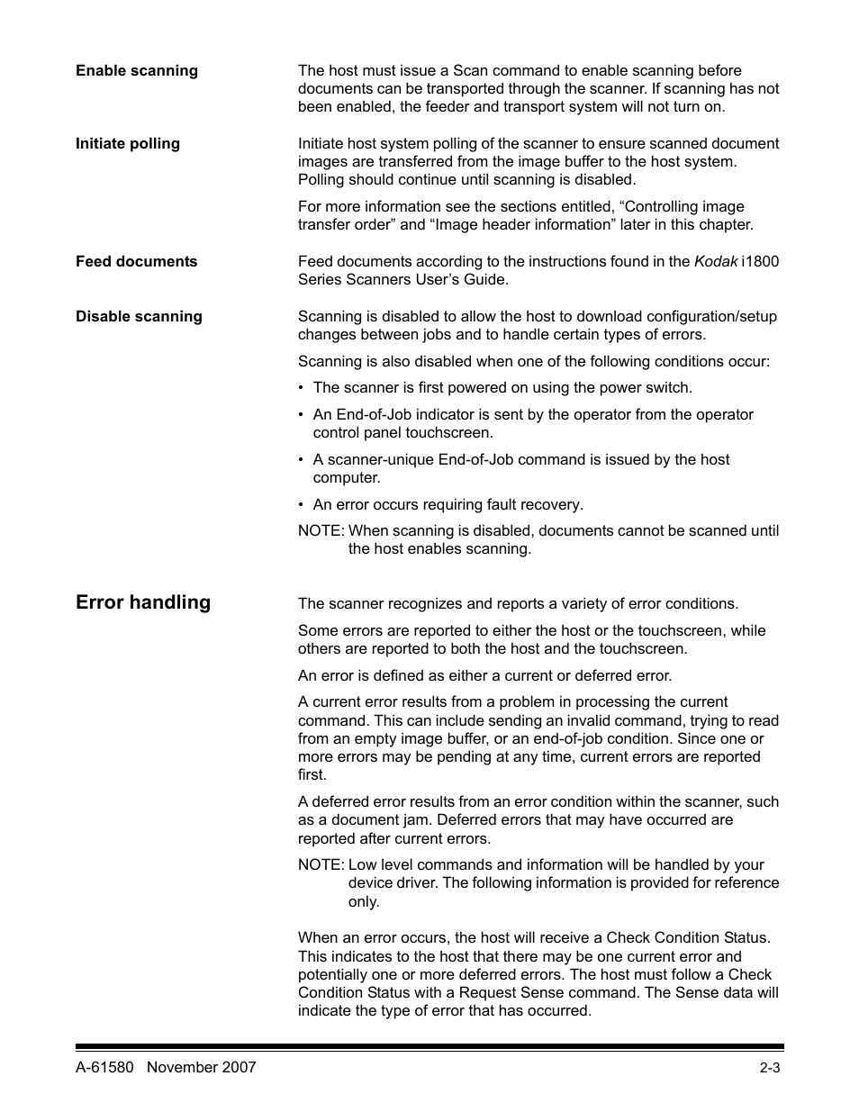 Enable scanning, Initiate polling, Feed documents | Disable scanning, Error handling | Kodak A-61580 User Manual | Page 7 / 104
