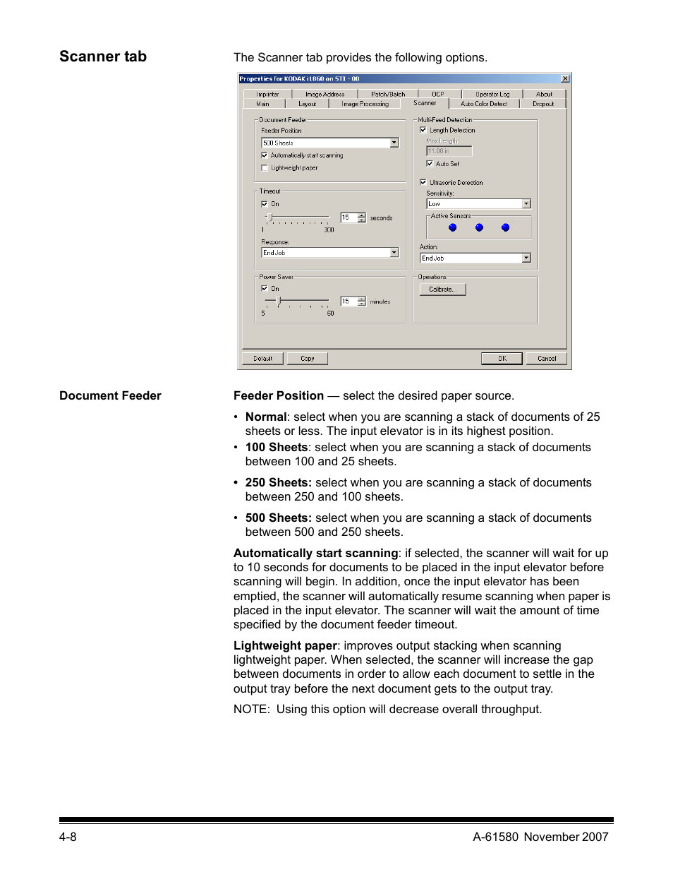 Scanner tab, Document feeder | Kodak A-61580 User Manual | Page 83 / 104