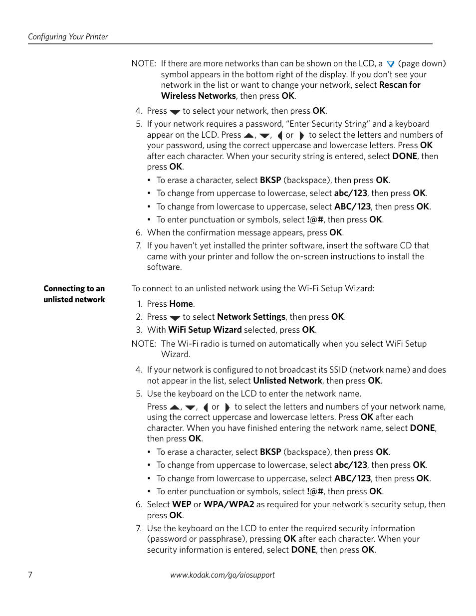 Connecting to an unlisted network | Kodak ESP 5200 Series User Manual | Page 12 / 62