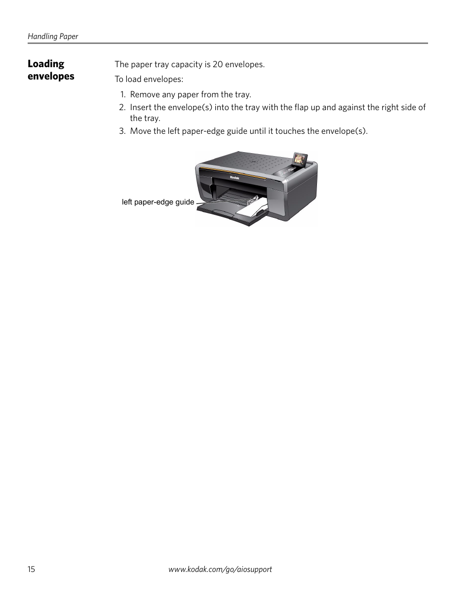 Loading envelopes | Kodak ESP 5200 Series User Manual | Page 20 / 62