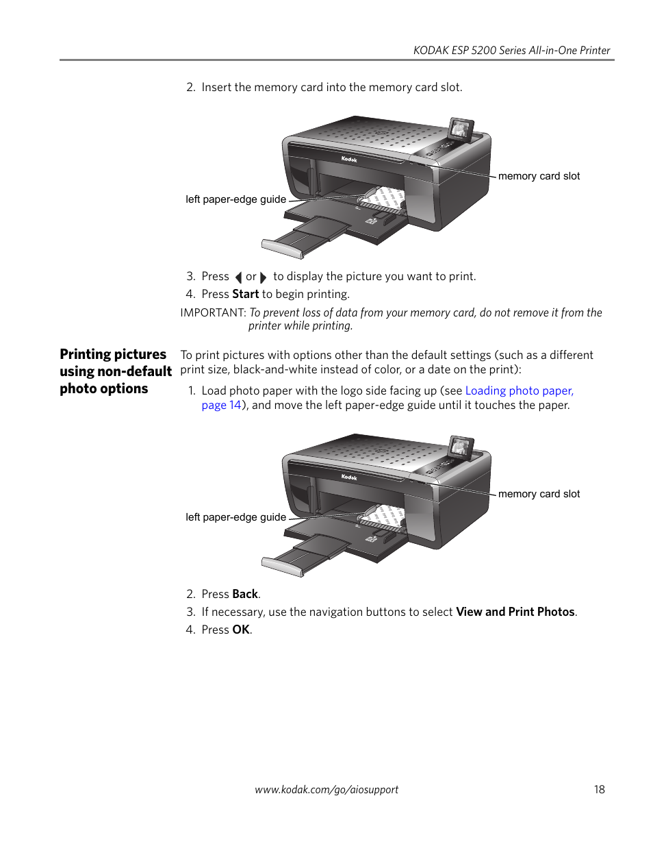 Printing pictures using non-default photo options | Kodak ESP 5200 Series User Manual | Page 23 / 62